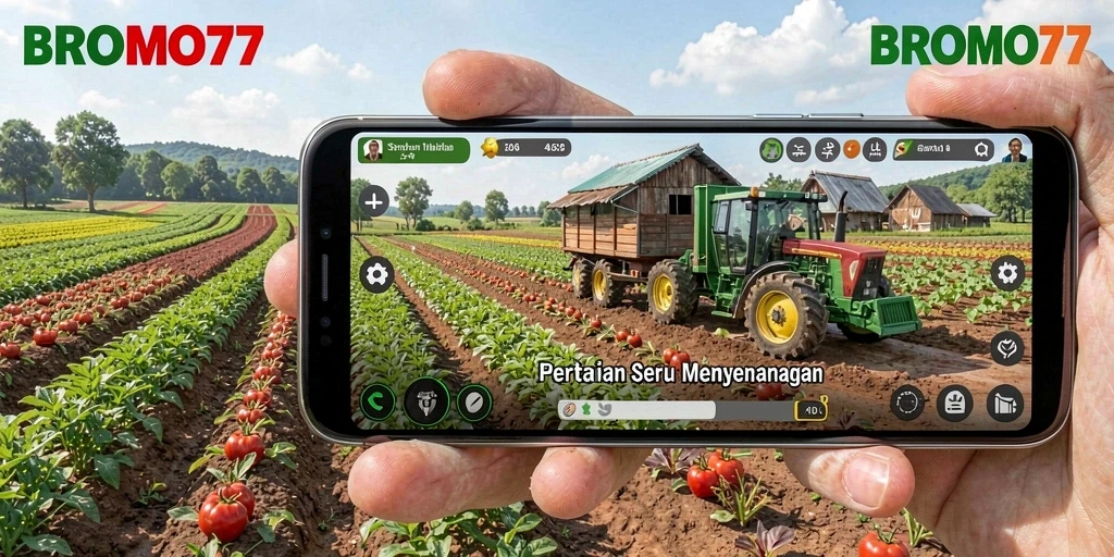 Tampilan menarik dari gameplay BROMO77 dengan aktivitas bertani yang seru.