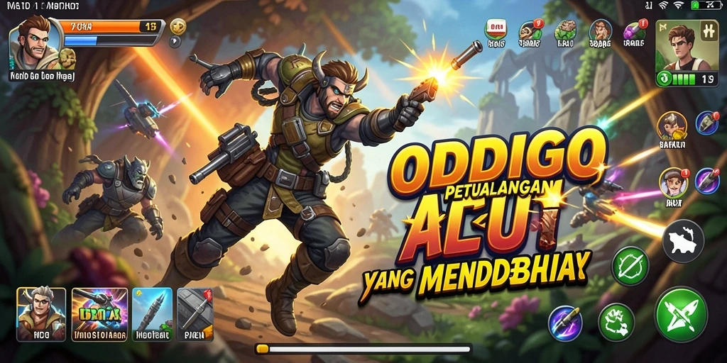 Screenshot utama ODDIGO menampilkan aksi pertempuran yang intens.